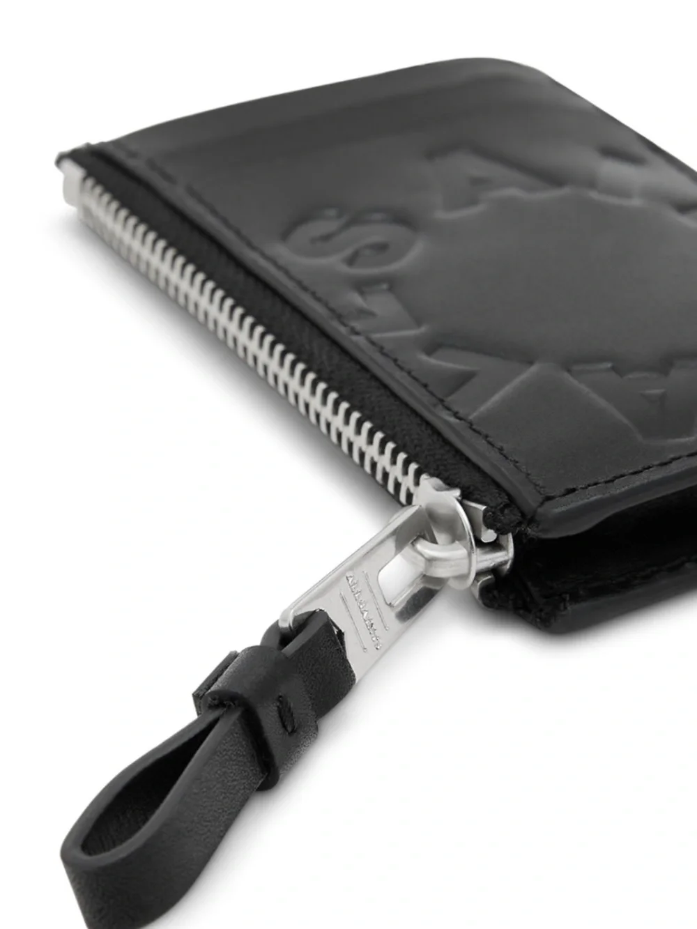 All Saints Black Embossed Leather Zip Card Holder